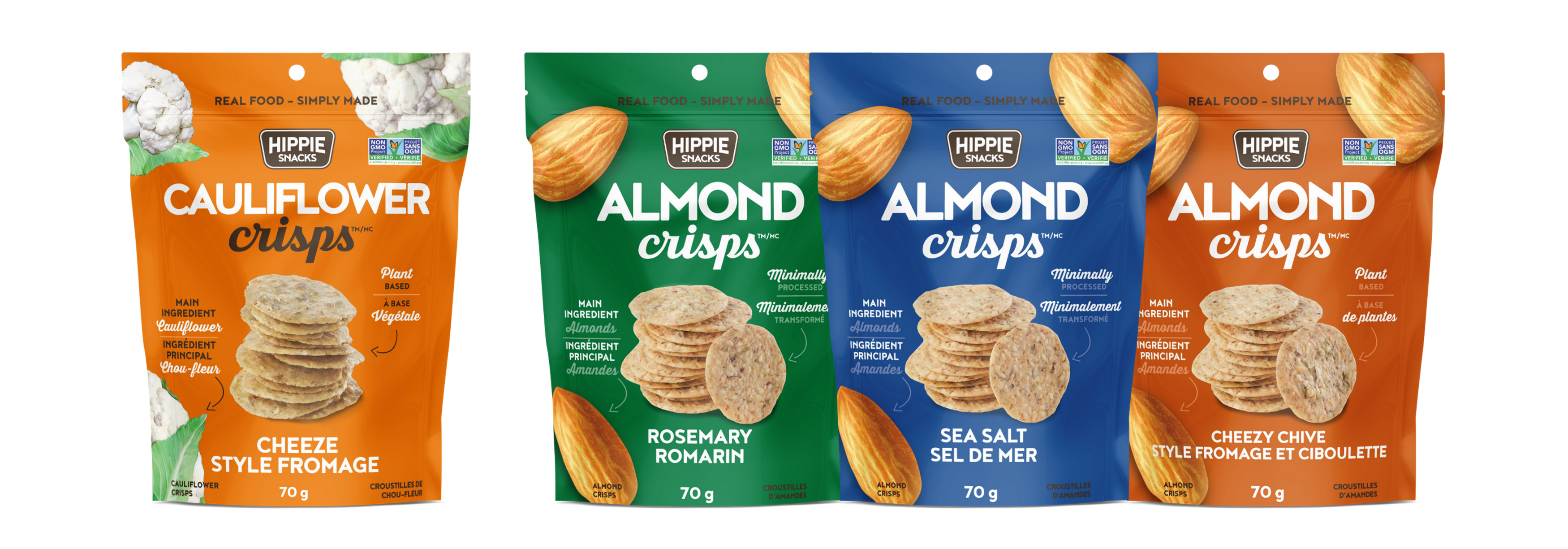 Hippie Snacks Almond Crisps and Cauliflower Cheeze Crisps 